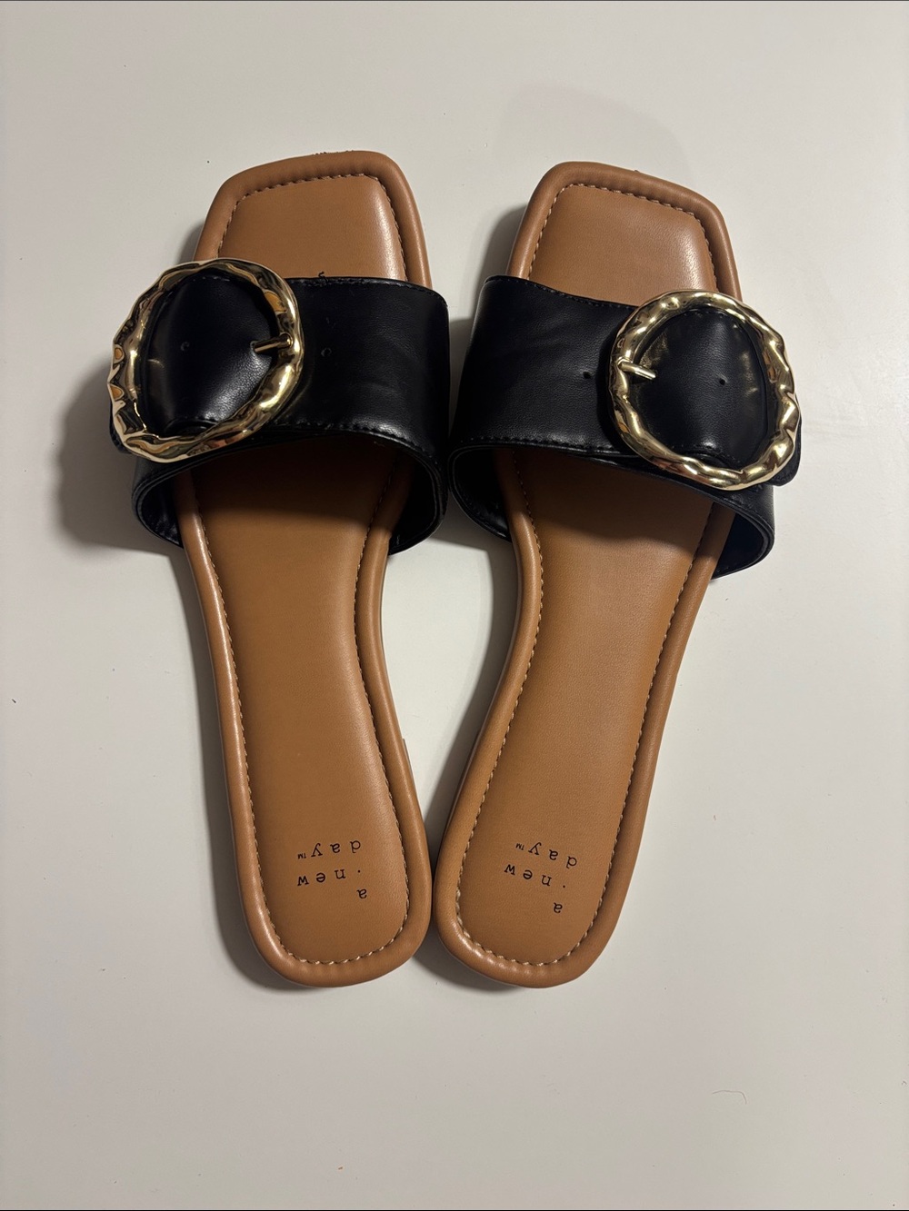 Target Black Slide Mules with Gold Decorative Buckle